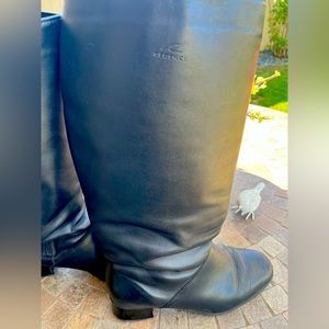 Regence Vintage Black Leather Knee Length Boots with Wide Calf Size 9